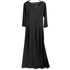 Formal Full Skirt Dress Size 14 Black EUC Tie Waist Scoop Neck Modest Prom